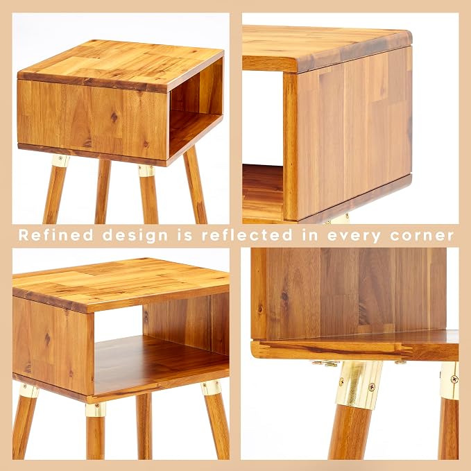 Bme Dinkee Solid Wood Nightstand, Fully Assembled, Without Drawer - Image 5
