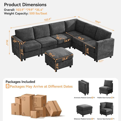 104'' V Shaped Modular Sofa, Sectional Couch - Image 2