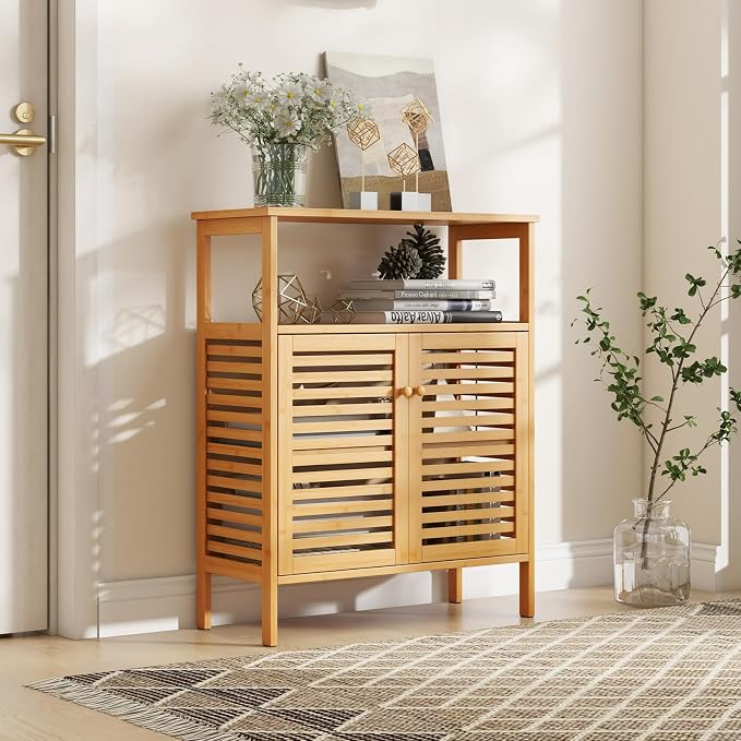 Giantex Storage Cabinet, Bamboo Bathroom Floor Cabinet - Image 8