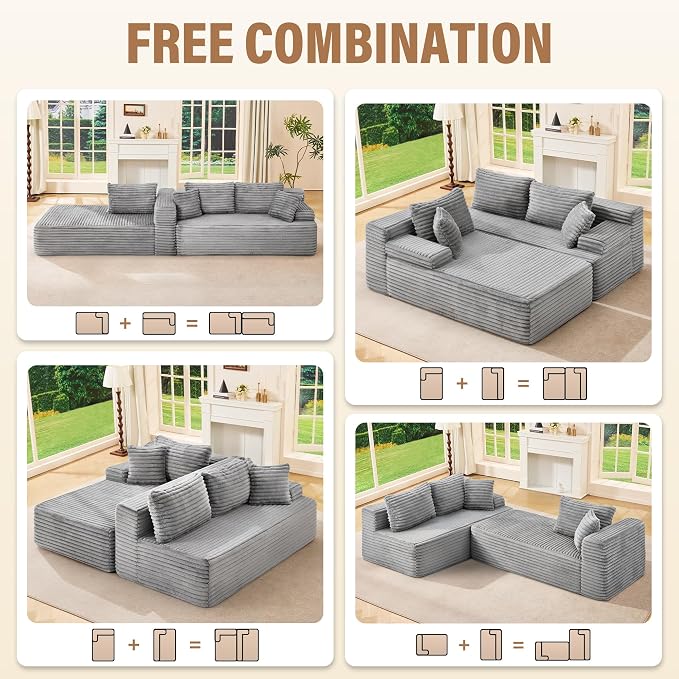 Hobestluk Modular Sectional Sofa Couches L-Shape Couch 3 Seat Modular Sofa - Image 6