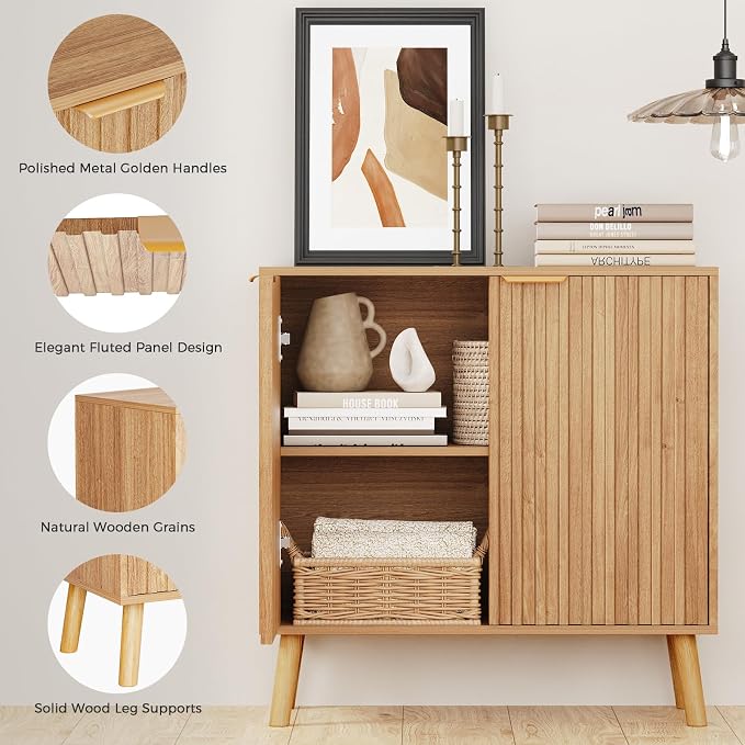 Fluted Storage Cabinet, Buffet Cabinet Sideboard, Modern Accent Cabinet Console - Image 4