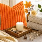decorUhome Fall Faux Fur Throw Pillow Covers 18x18 Set of 2 Orange | Decorative - Image 9
