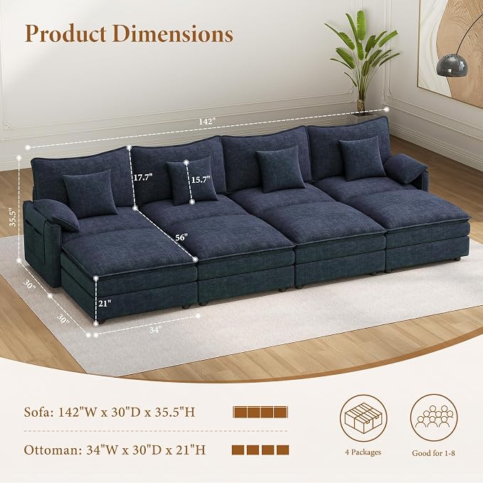 Vesgantti 142" Oversized Sectional Sofa Bed, 8-Seater Modular Sleeper Cloud - Image 2
