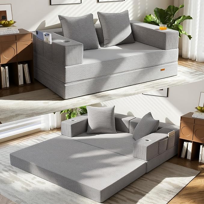 COMAX Futon Sofa Bed, 4‑in‑1 Convertible Sofa Bed, Folding Boneless Couches by COMAX