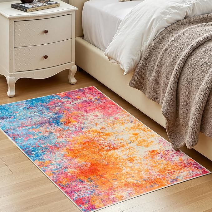 Rugflix 3x5 Entrance Rugs, Washable Colorful Rainbow Entry Small Rug | Machine - Image 3