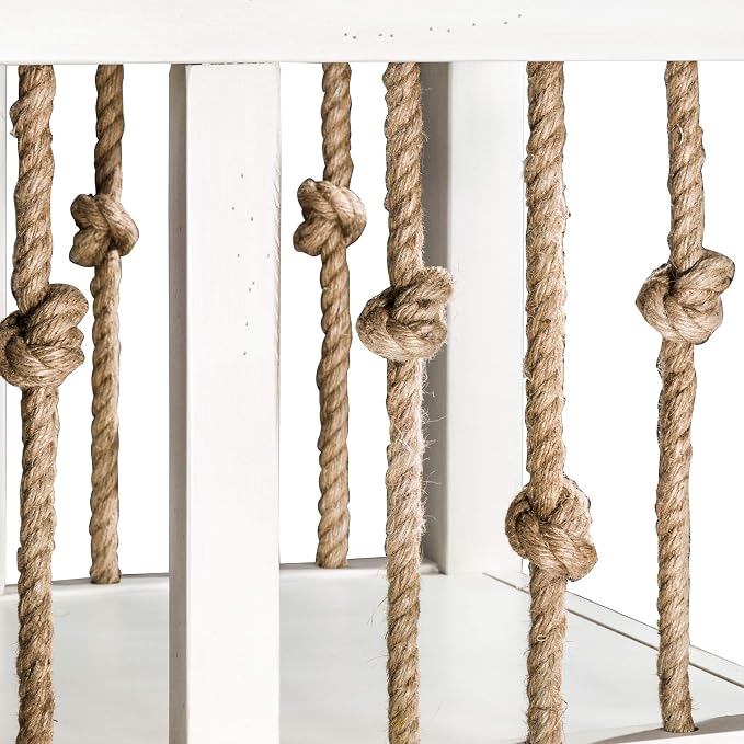 Pemberly Row Coastal Wood End Table, Knotted Rope End Panels, Planked Top - Image 6