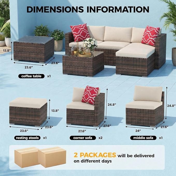 5-Piece L-Shaped Outdoor Patio Furniture Set, PE Wicker Sectional Sofa Set - Image 5