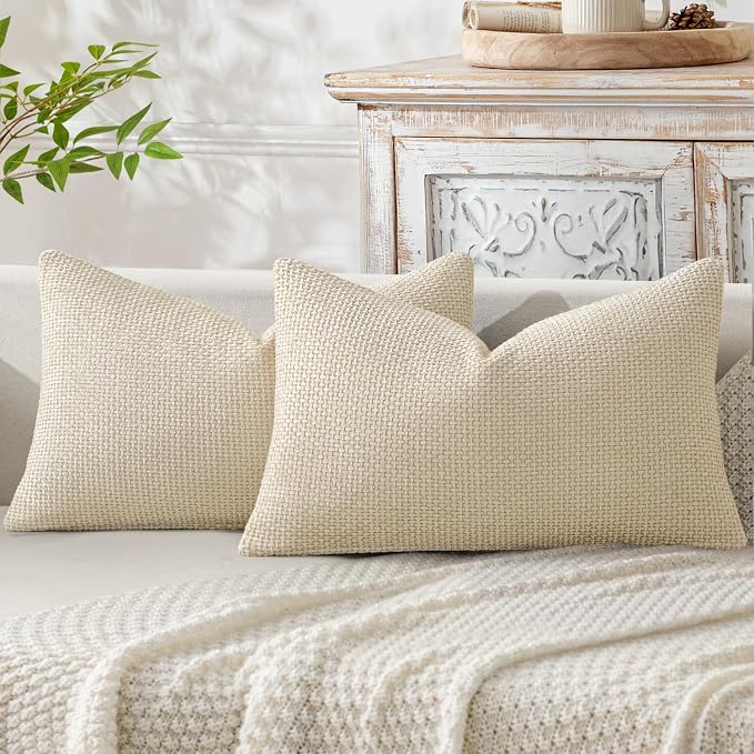 MIULEE Decorative Lumbar Throw Pillow Covers 12x20 in Neutral Cream 2 Pack | by MIULEE