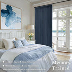 Navy Blue 108 Inch Pinch Pleated Blackout Linen Bedroom Curtains 2 Panels | - Image 5