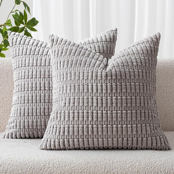 MIULEE Corduroy Decorative Throw Pillow Covers 16x16 Light Grey Pack of 2 | by MIULEE