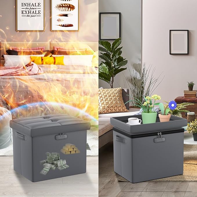 DocSafe Storage Ottoman with Lock, Fireproof Folding Ottoman Foot Rest Stool - Image 8