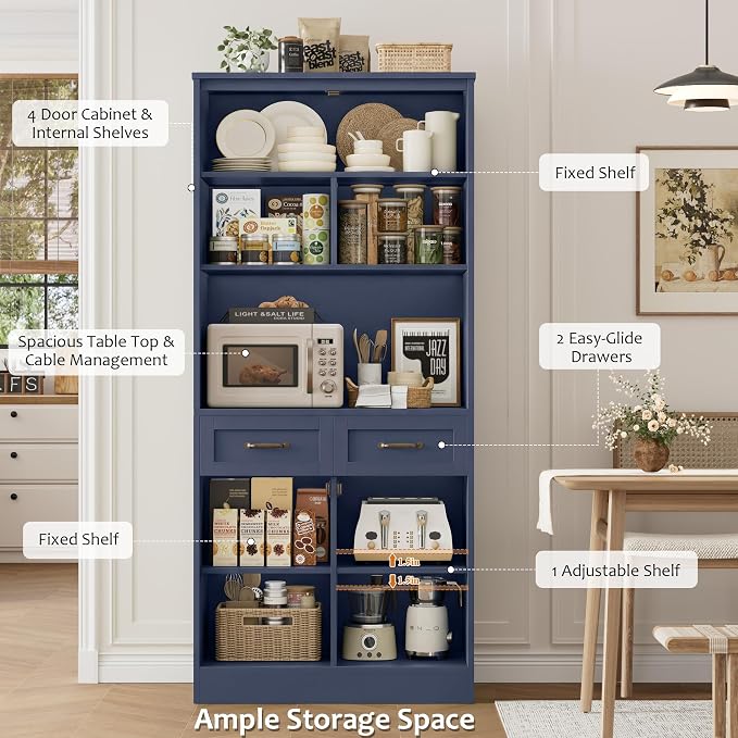 HOSTACK 71“ Tall Kitchen Pantry Storage Cabinet, Modern Kitchen Hutch Bar - Image 7