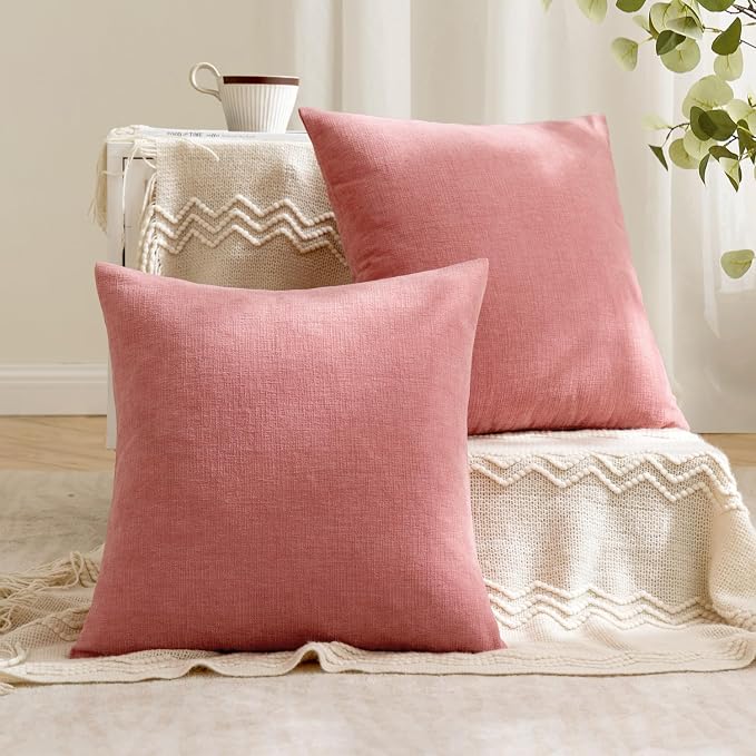 MIULEE Coral Red Chenille Couch Throw Pillow Covers, 20x20 | Set of 2, Soft - Image 4