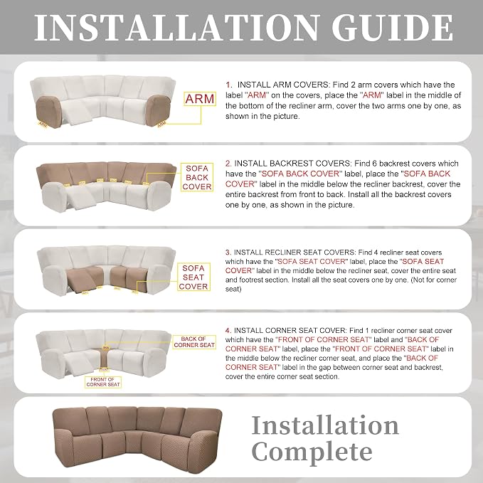 100% Waterproof Sectional Recliner Couch Covers - Image 7