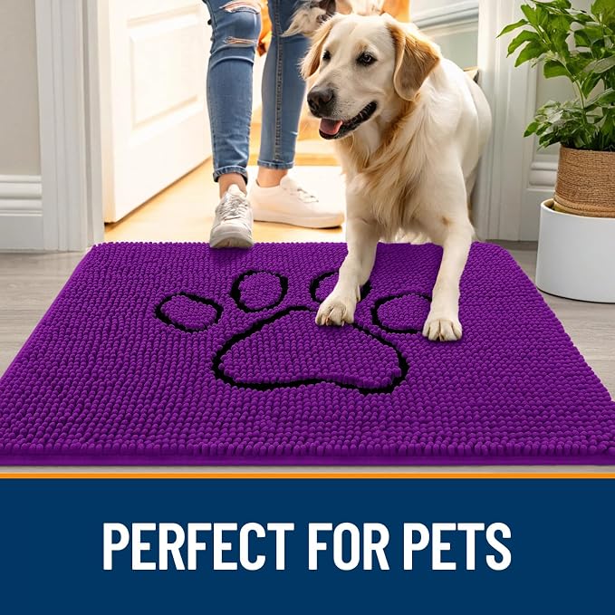 OLANLY Dog Door Mat for Muddy Paws 48x30, Paw Print Design Chenille Mud Mat | - Image 6
