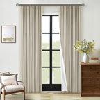 Oatmeal Beige Pinch Pleated 100% Black Out Linen Curtains 84 Inch Length | Room - Image 9