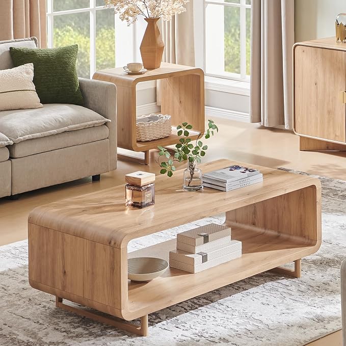 IFGET 48" Modern Coffee Table, 2-Tier Minimalist Center Table - Image 3