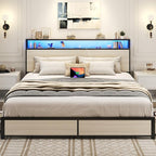 Lifezone King Bed Frame with 2-Tier Storage Headboard, Metal Platform Bed Frame - Image 4