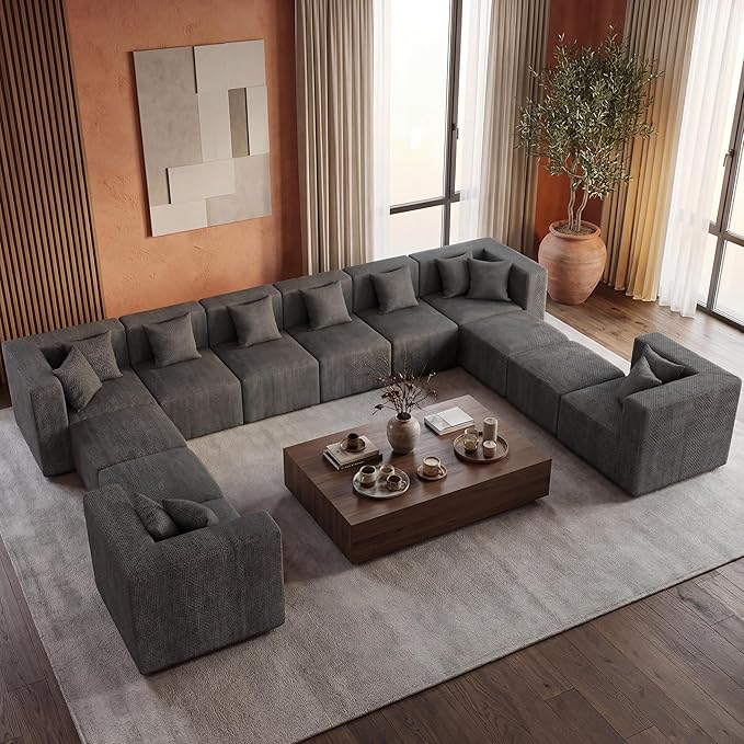 MONVANE Modular Sectional Sofa, Oversized 12 Seat Convertible U Shaped Couch - Image 4