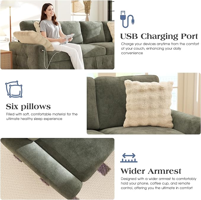 Ihanherry Large U-Shaped Sectional Sofa Bed, 8-Seater Convertible Sleeper - Image 6