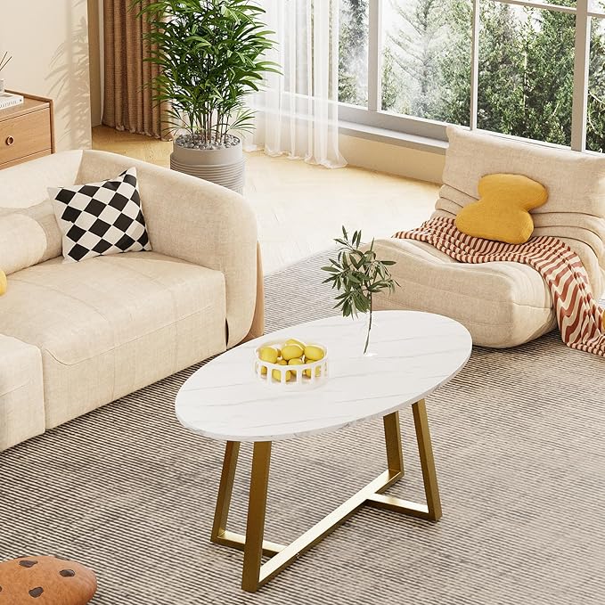 Wolawu Coffee Table White Faux Marble Coffee Table - Image 4