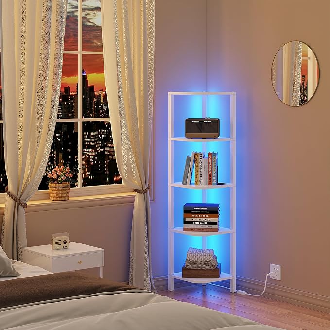 TUTOTAK Corner Shelf with LED Light, 5-Tier Corner Bookshelf - Image 6