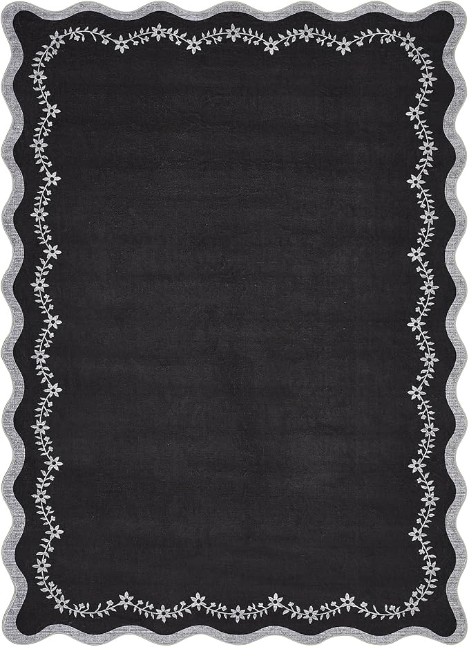 GarveeHome Scalloped Area Rugs 8x10 Large Black Washable Living Room Rug | Soft by GarveeHome