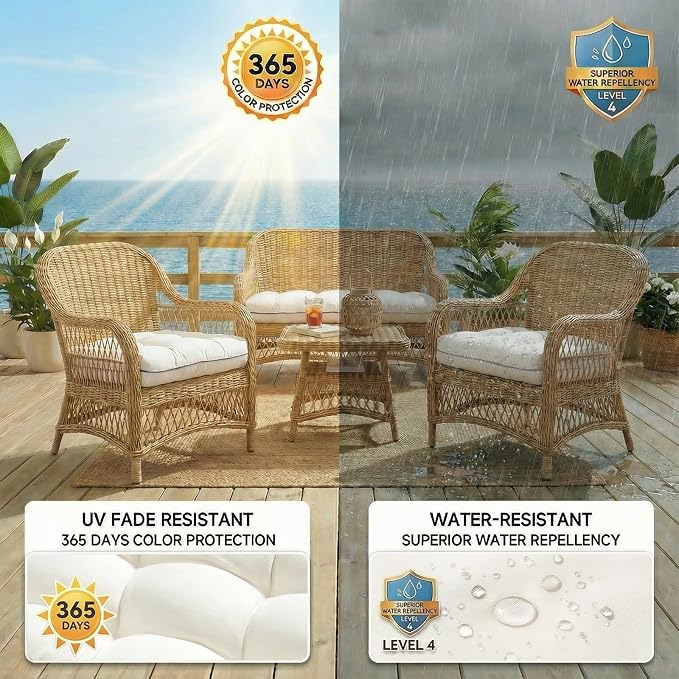 1 MIDDLE ONE Wicker Chair Cushions 3 Pieces Set - Image 4