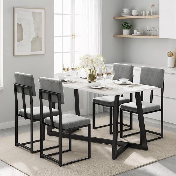 HUGROVE 5 Piece Dining Set, 47.24'' Faux Marble Dining Table Set by HUGROVE