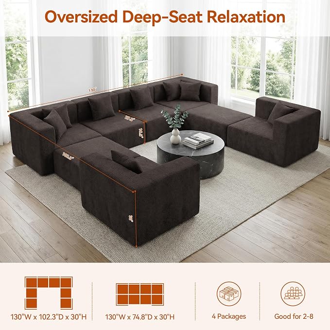 MONVANE Modular Sectional Sofa, Oversized 8 Seat Convertible U Shaped Couch - Image 3