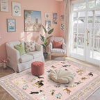 Pink Floral Area Rug 4x6 for Bedroom Dining Room | Low Pile; Non Slip;Machine - Image 3