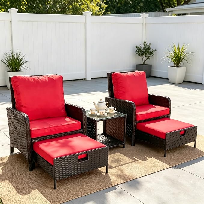 5 Pieces Outdoor Patio Wicker Chairs by Unknown