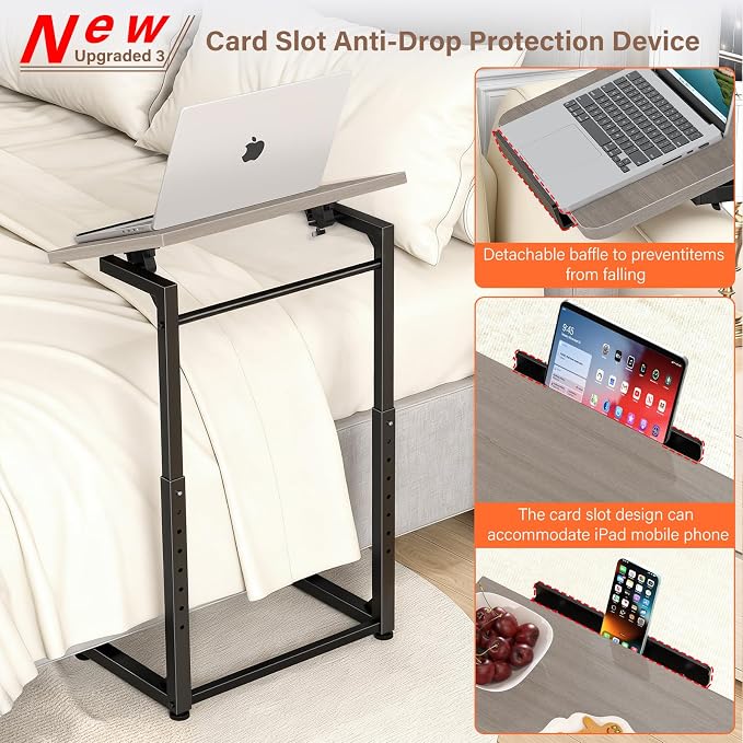 Tv Tray Table Set of 2, 8-Level Adjustable Height Couch Side Table，90° Tilt - Image 4