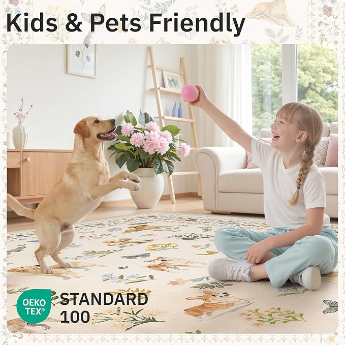 Soalmost Dog 5x7 Area Rugs for Living Room, Washable Animal Soft Rug Beige | - Image 5