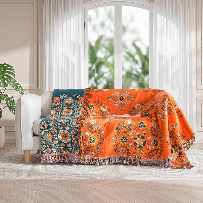 LUTBM Boho Throw Blanket for Bed 100% Cotton Soft Lightweight Quilt Floral - Image 5