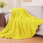 BEDELITE Ribbed Jacquard Yellow Fleece Throw Blanket - Image 2