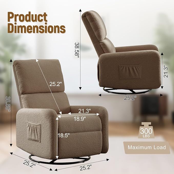 Korser 360° Rocking Chair, Nursery Rocker Chair - Image 2