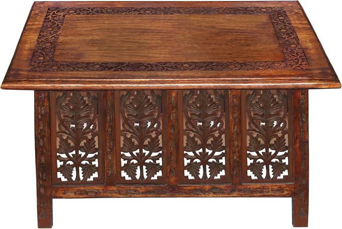 COTTON CRAFT Solid Wood Coffee Table – Hand Carved Center Table by COTTONCRAFT