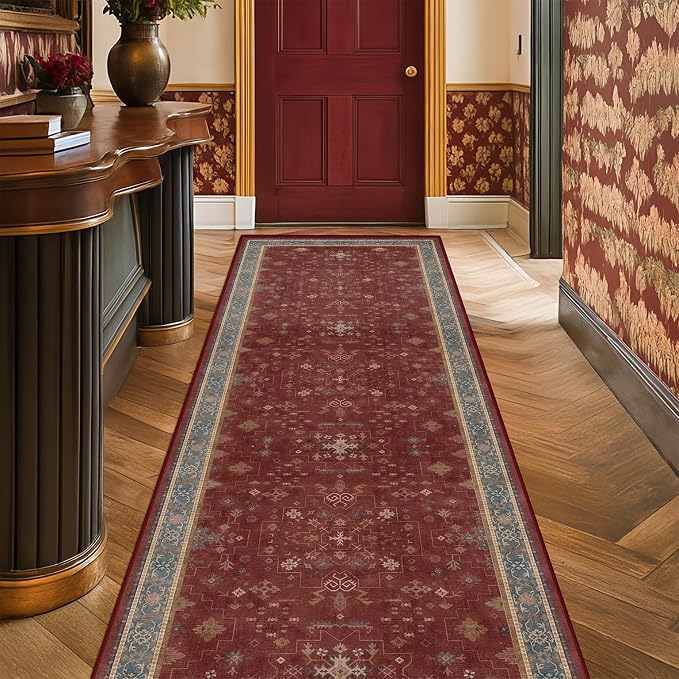 Non Slip 10ft Long Hallway Runner Rug Burgundy - Image 6