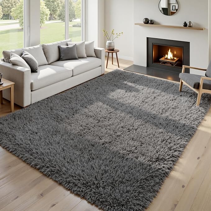 6x9 Fluffy Shag Area Rugs for Living Room Bedroom: Soft Plush Carpet Grey | - Image 9