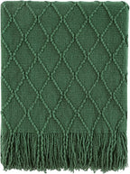 BOURINA Green Throw Blanket 50x60 Inches Throw Textured Solid Soft Sofa Couch by BOURINA