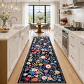 PLHXFR 3x10 Washable Runner Rug：Floral Indoor Kitchen Soft Carpet Black | by PLHXFRSoftAreaRugs
