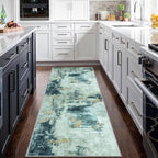 Runner Rugs for Hallways Kitchen 2.6x8 Non Slip Washable Teal Grey Gold | - Image 3