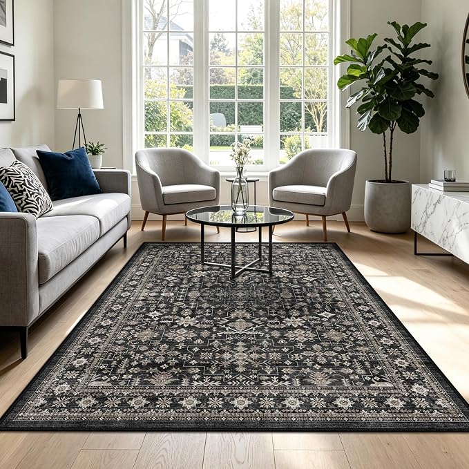 Grey Area Rug 8x10 for Living Room Bedroom | Stain Resistant; Non Slip;Machine - Image 5