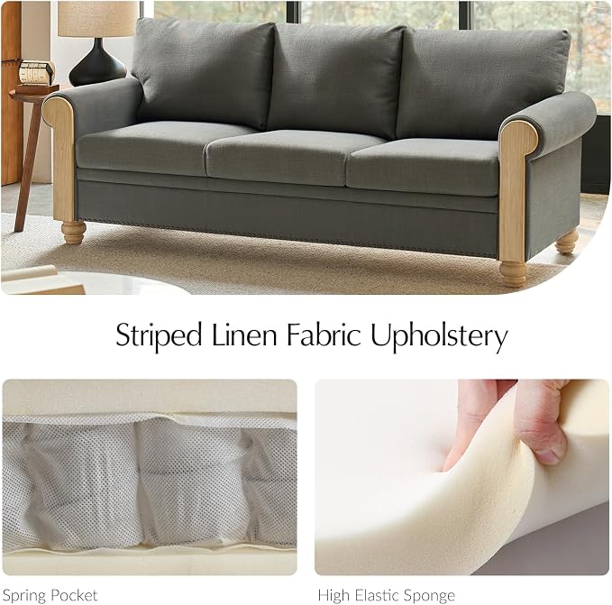 EcoHarbor Living 3-Seater Couch, Stripe 81" Mid-Century Modern Upholstered Sofa - Image 5