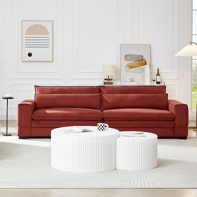 White Round Coffee Table Nesting Coffee Table Set of 2 Circle Fluted Cofee - Image 6