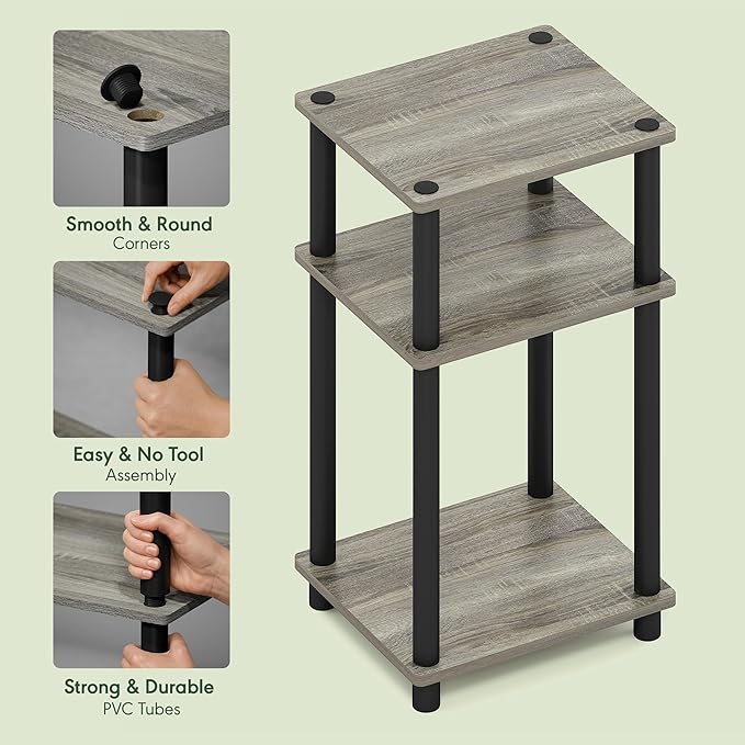 Furinno JUST Side Table Set of 2, 3-Tier Modern End Tables, Open Shelves Night - Image 4