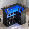 L Shaped Bar Table with LED Light, 4-Tier Corner Wine Bar Cabinet with Stemware by Gyfimoie