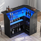L Shaped Bar Table with LED Light, 4-Tier Corner Wine Bar Cabinet with Stemware by Gyfimoie