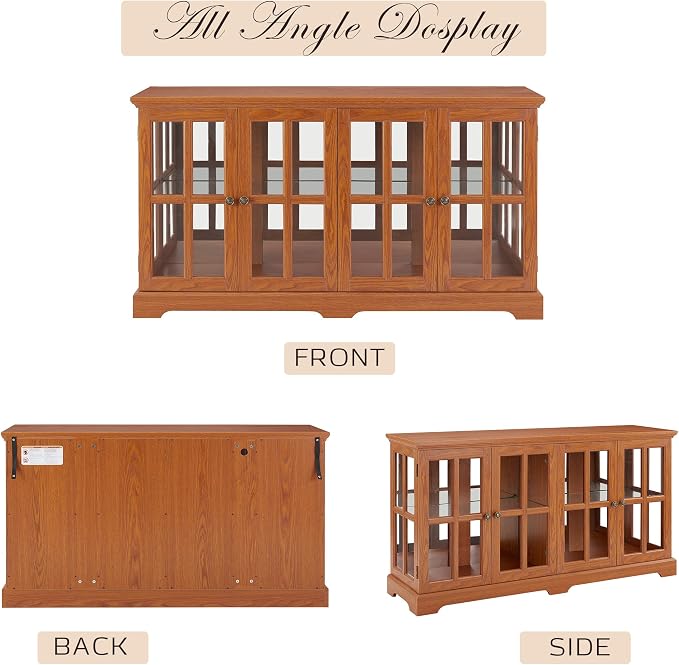 59" W LED Curio Cabinet with 7 Color Lights, Vintage Glass Display Case with - Image 5